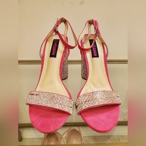 Wild Diva Rhinestone Ankle Strap Block Heel Sandals